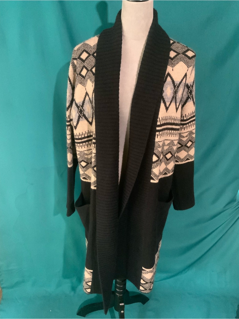 JOSEPH A, GEOMETRIC NORDIC JACQUARD DUSTER COATIGAN CARDIGAN, Long Silhouette